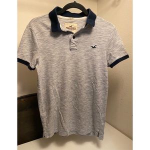 Mens Hollister Light Gray & Navy Blue Collared Shirt
